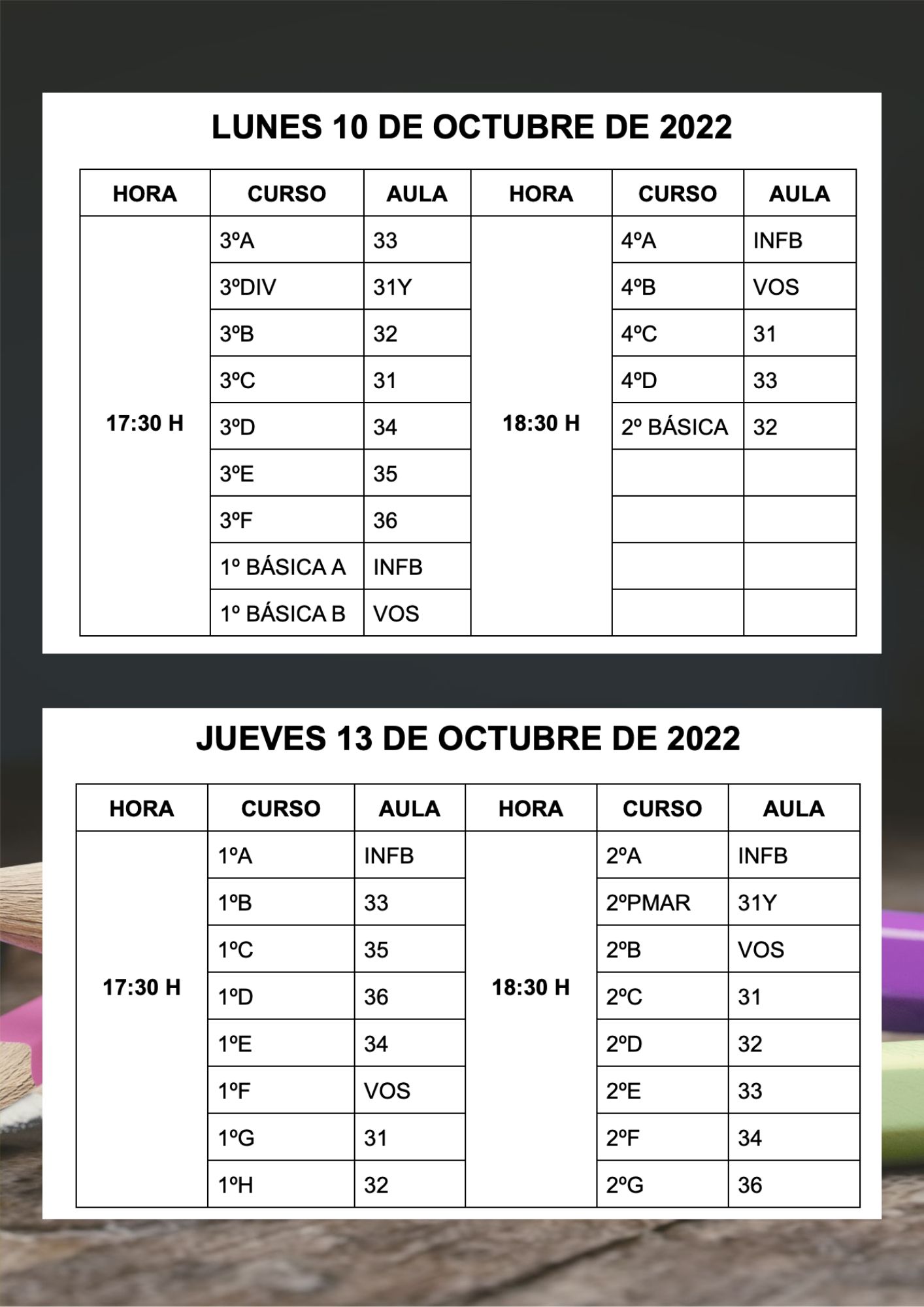 horario reunion inicial